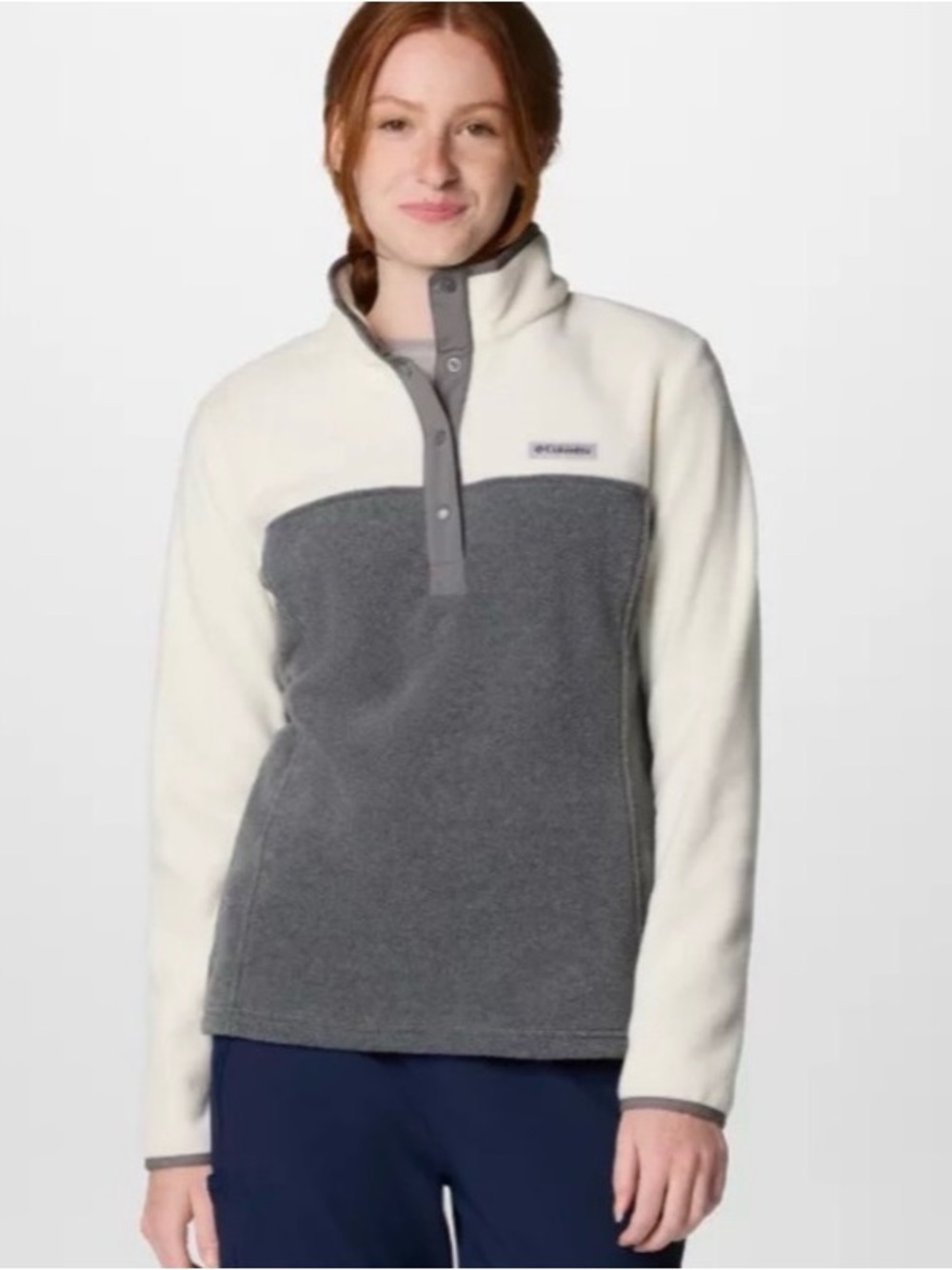 Columbia Two-Tone Fleece Snap Pullover - Cream & Dark Gray